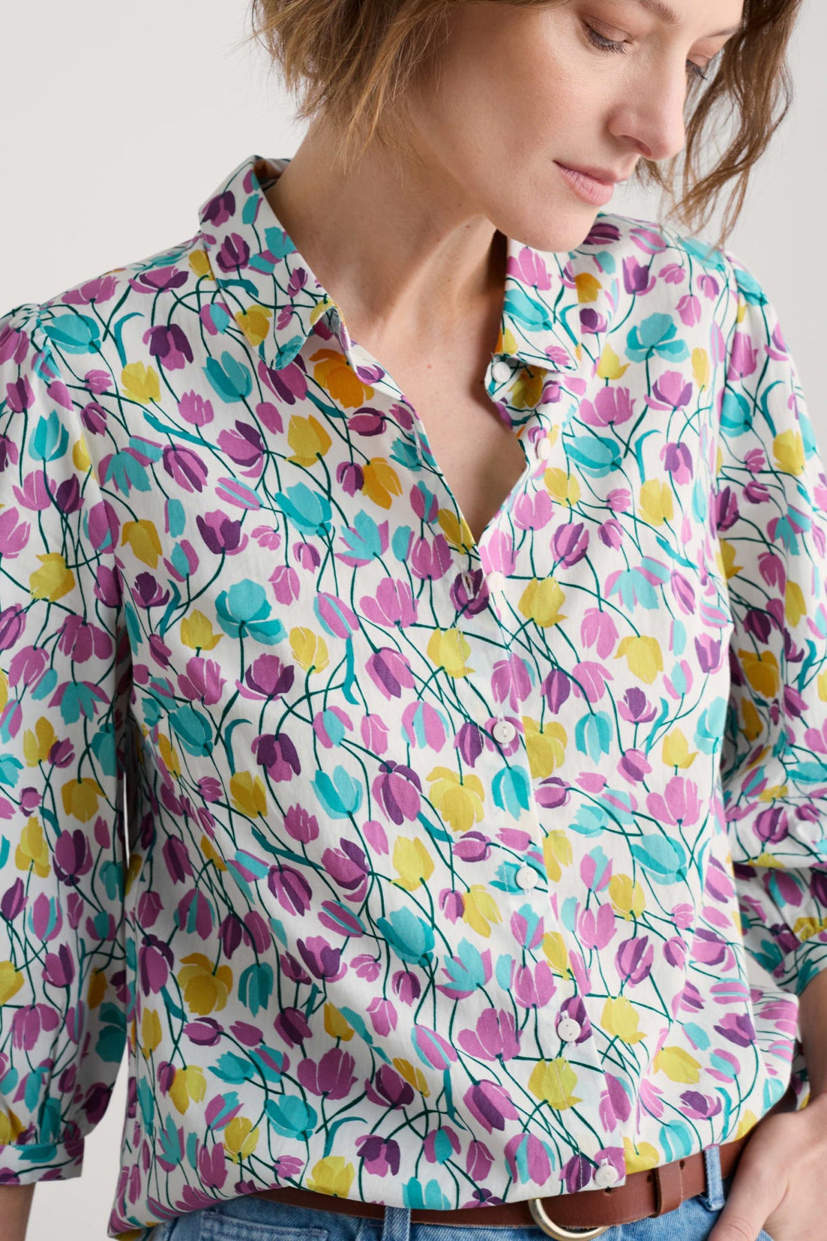 Seasalt Cornwall - ‘Hope Cottage’ Organic Cotton Blouse - Spring Tulips Chalk