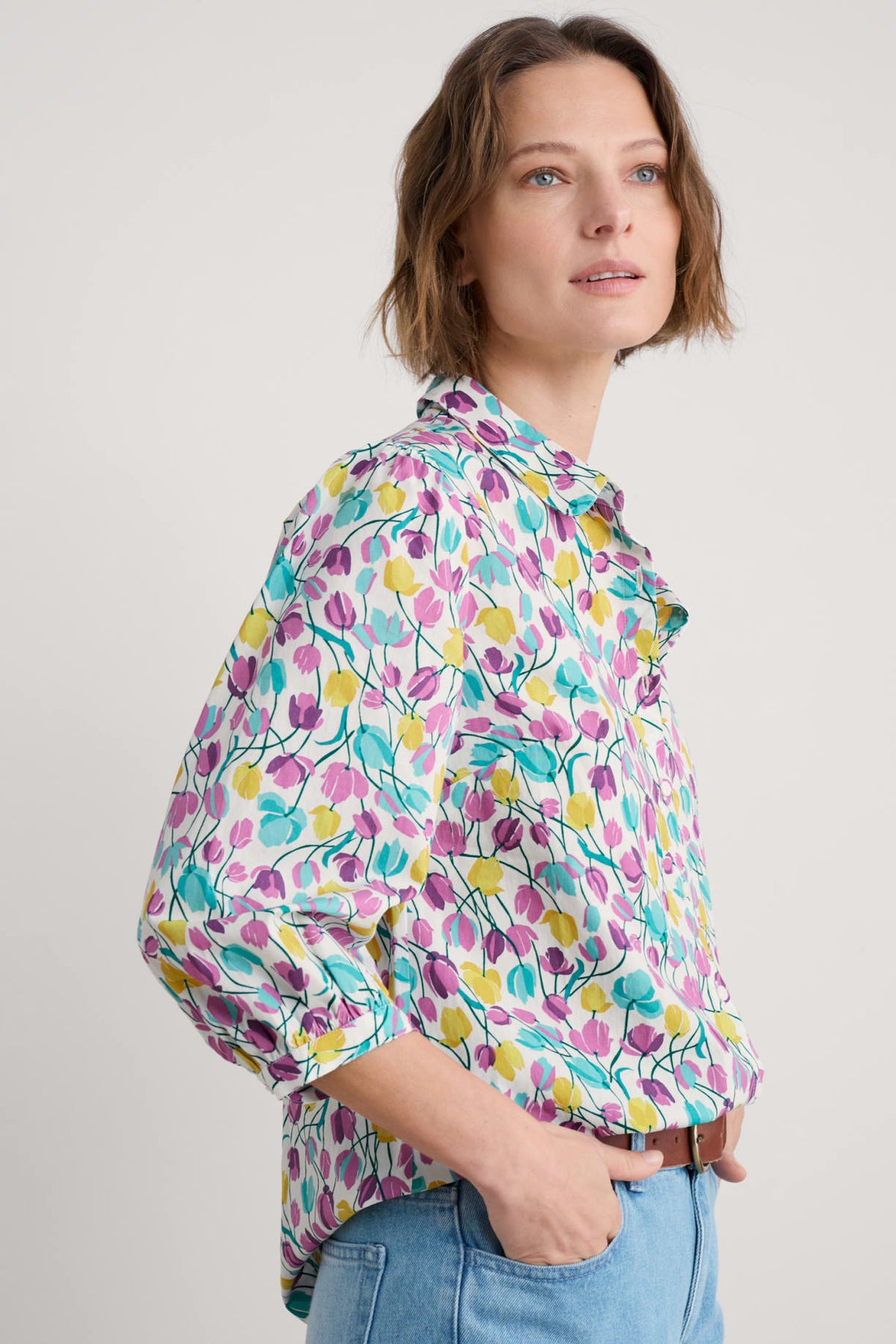 Seasalt Cornwall - ‘Hope Cottage’ Organic Cotton Blouse - Spring Tulips Chalk