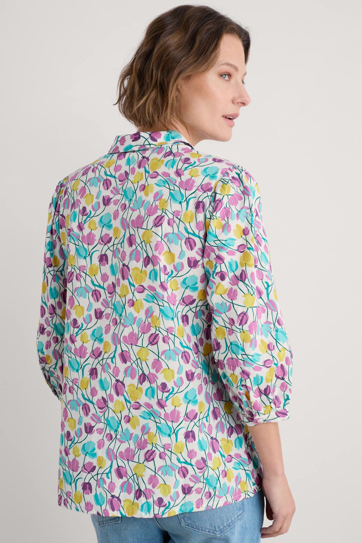 Seasalt Cornwall - ‘Hope Cottage’ Organic Cotton Blouse - Spring Tulips Chalk