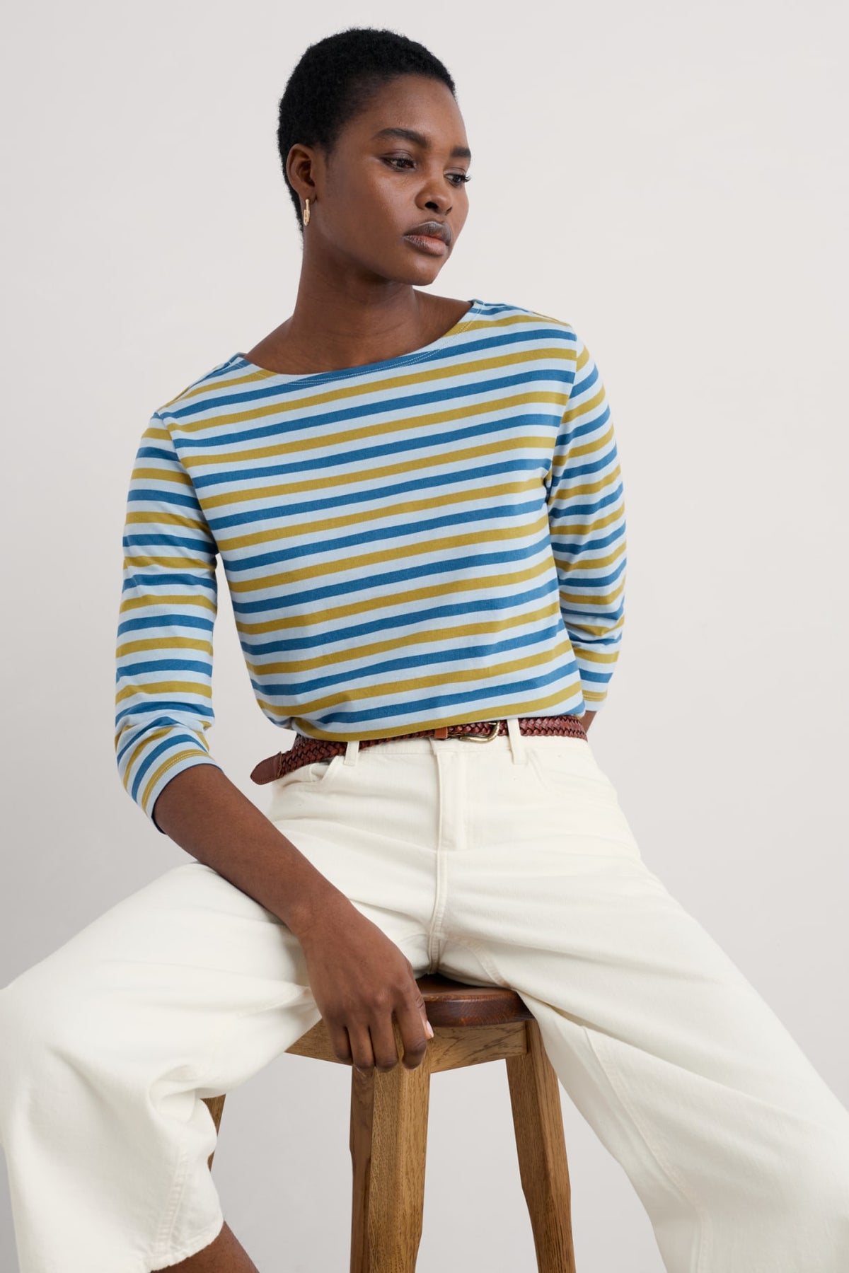 Seasalt Cornwall - ‘Sailor’ 3/4 Sleeve Top in GOTS-Certified Organic Cotton Jersey - Duet Mini Cornish Pear