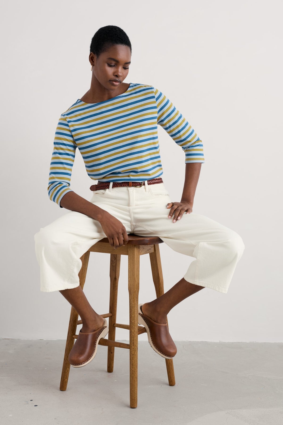 Seasalt Cornwall - ‘Sailor’ 3/4 Sleeve Top in GOTS-Certified Organic Cotton Jersey - Duet Mini Cornish Pear