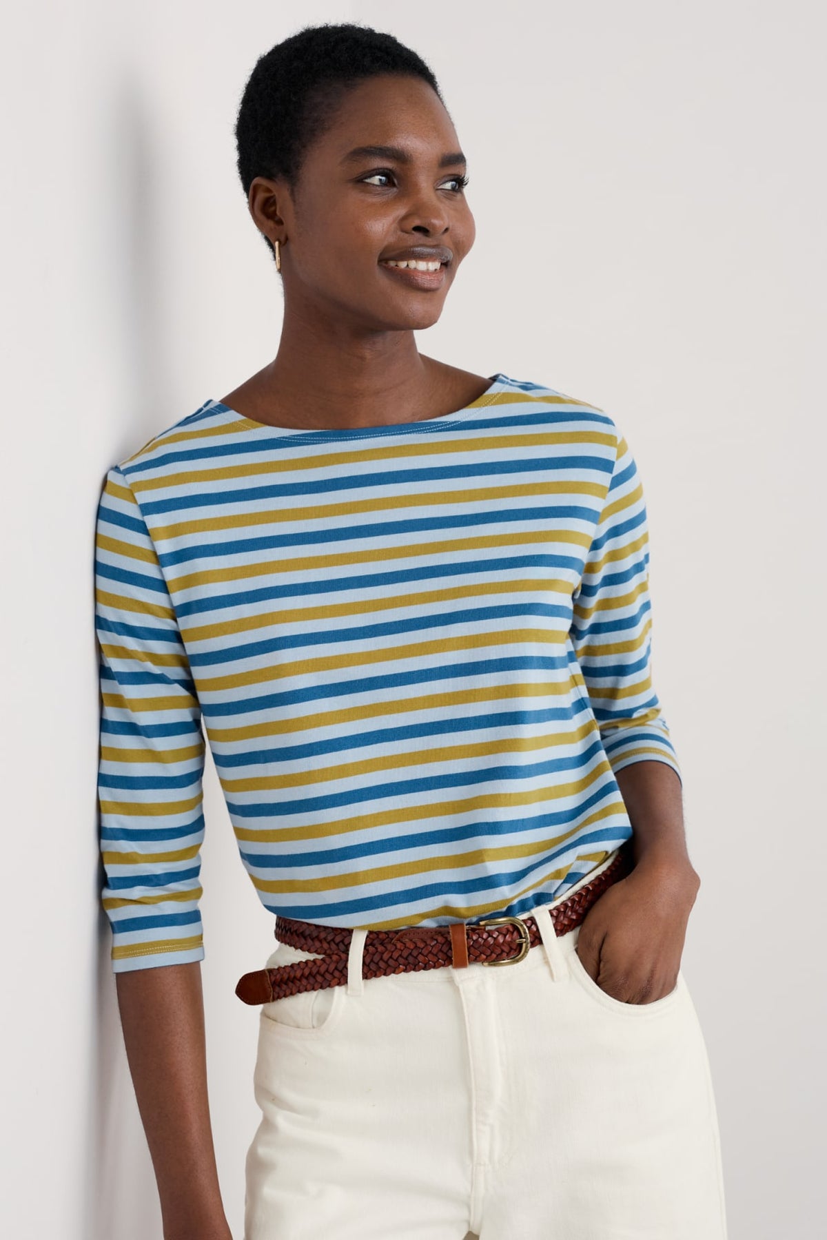 Seasalt Cornwall - ‘Sailor’ 3/4 Sleeve Top in GOTS-Certified Organic Cotton Jersey - Duet Mini Cornish Pear