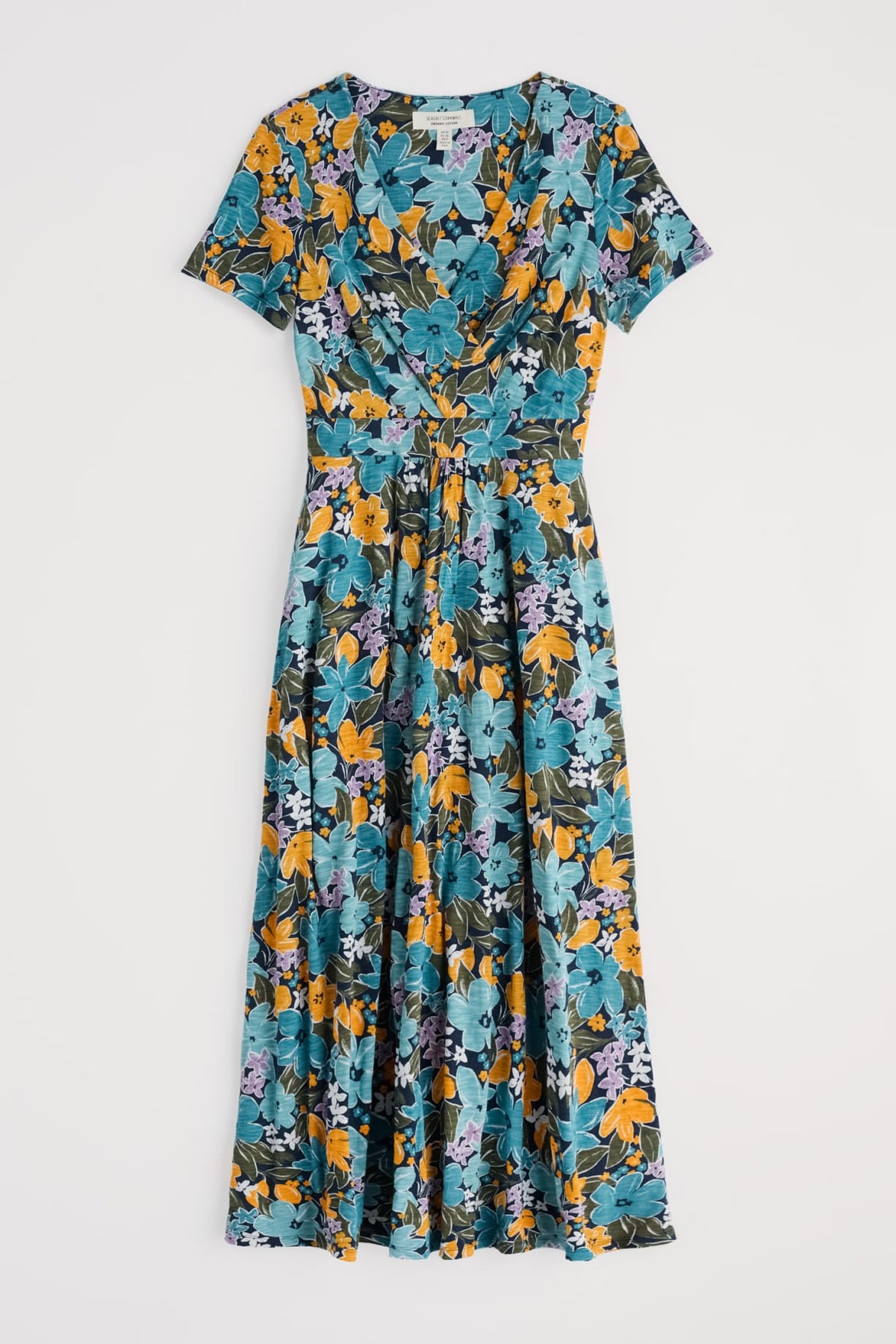 Seasalt Cornwall - ‘Chapelle’ Dress in GOTS Certified Organic Cotton Jersey - Citrus Floral Poseidon