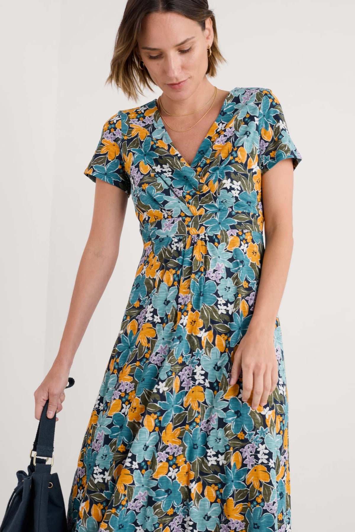 Seasalt Cornwall - ‘Chapelle’ Dress in GOTS Certified Organic Cotton Jersey - Citrus Floral Poseidon