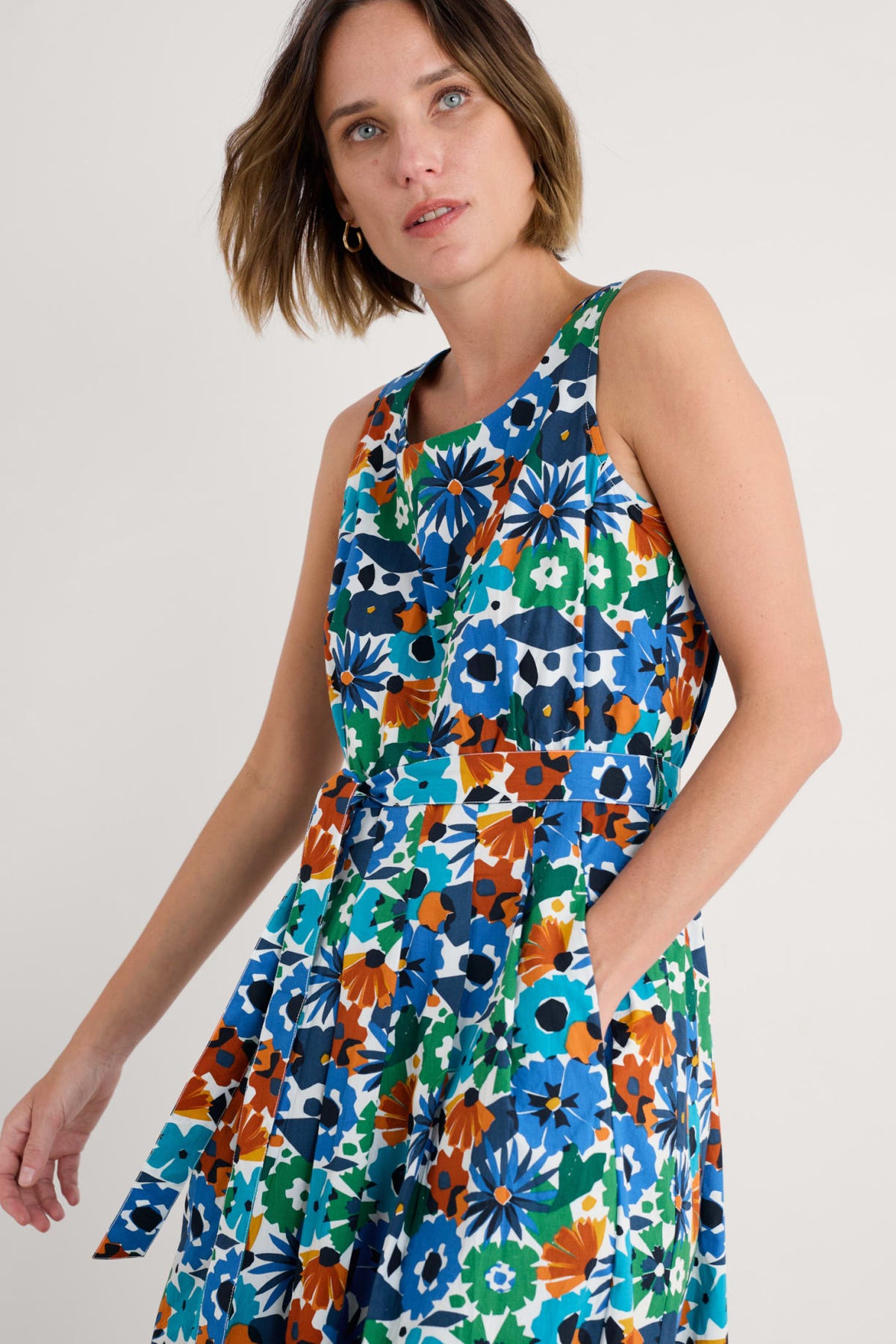 Seasalt Cornwall - ‘Belle’ Fit-and-flare Midi Dress - Screenprint Floral Chalk