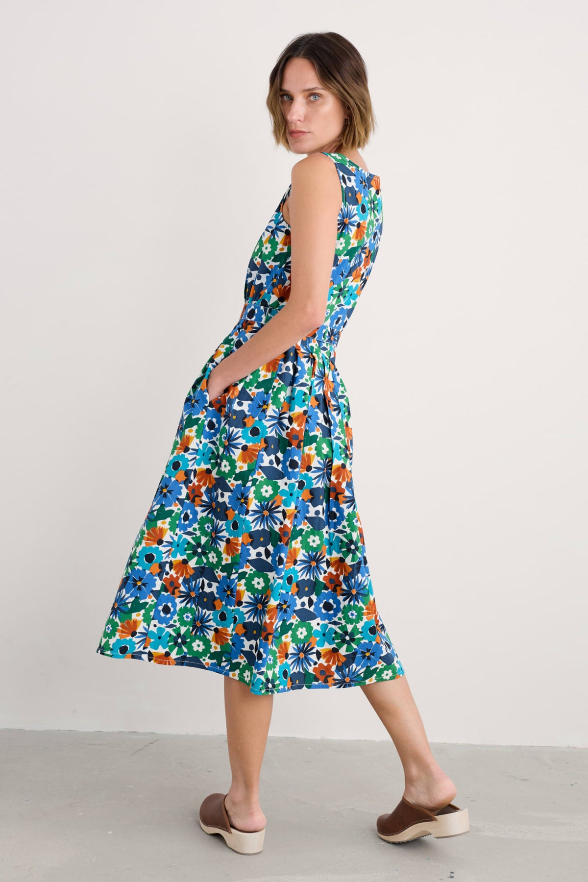 Seasalt Cornwall - ‘Belle’ Fit-and-flare Midi Dress - Screenprint Floral Chalk