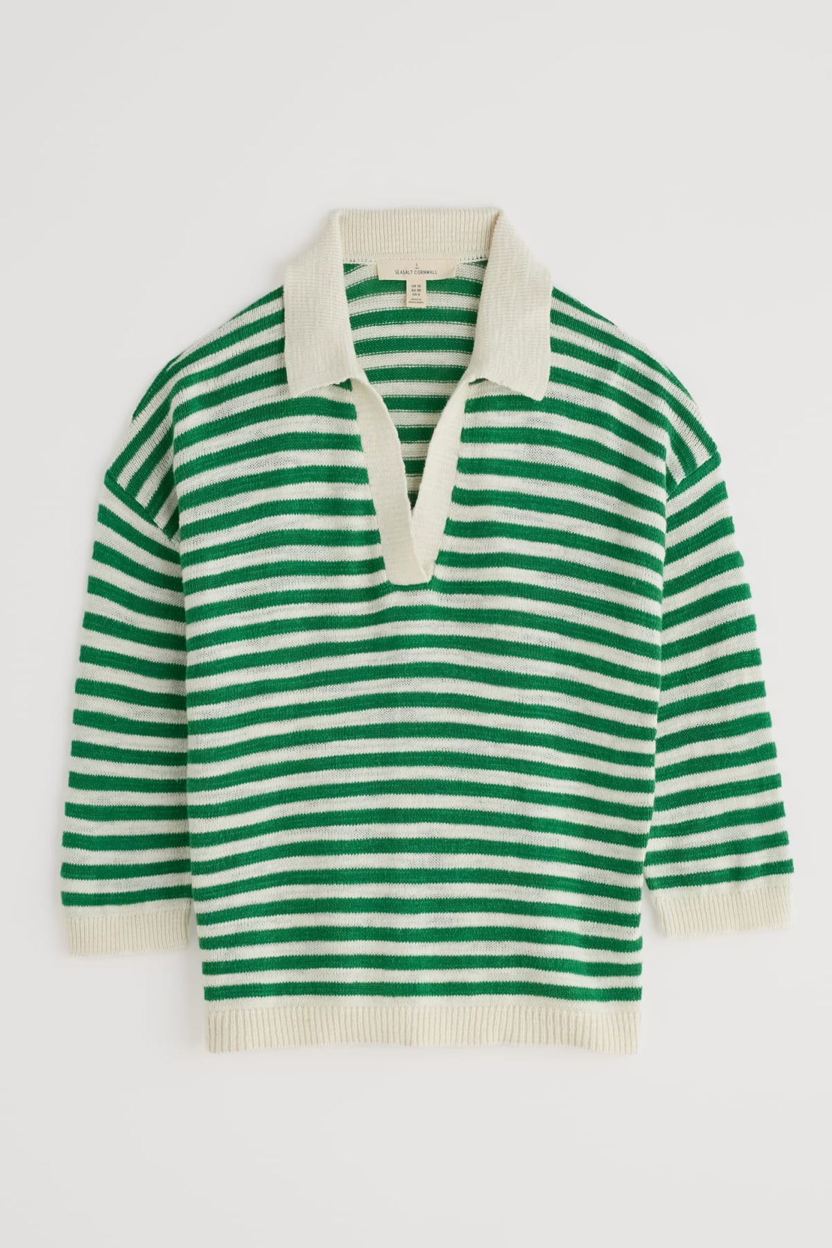 Seasalt Cornwall - ‘Gwynver’ Lightweight V-Neck Collared Jumper - Mini Cornish Island Ecru
