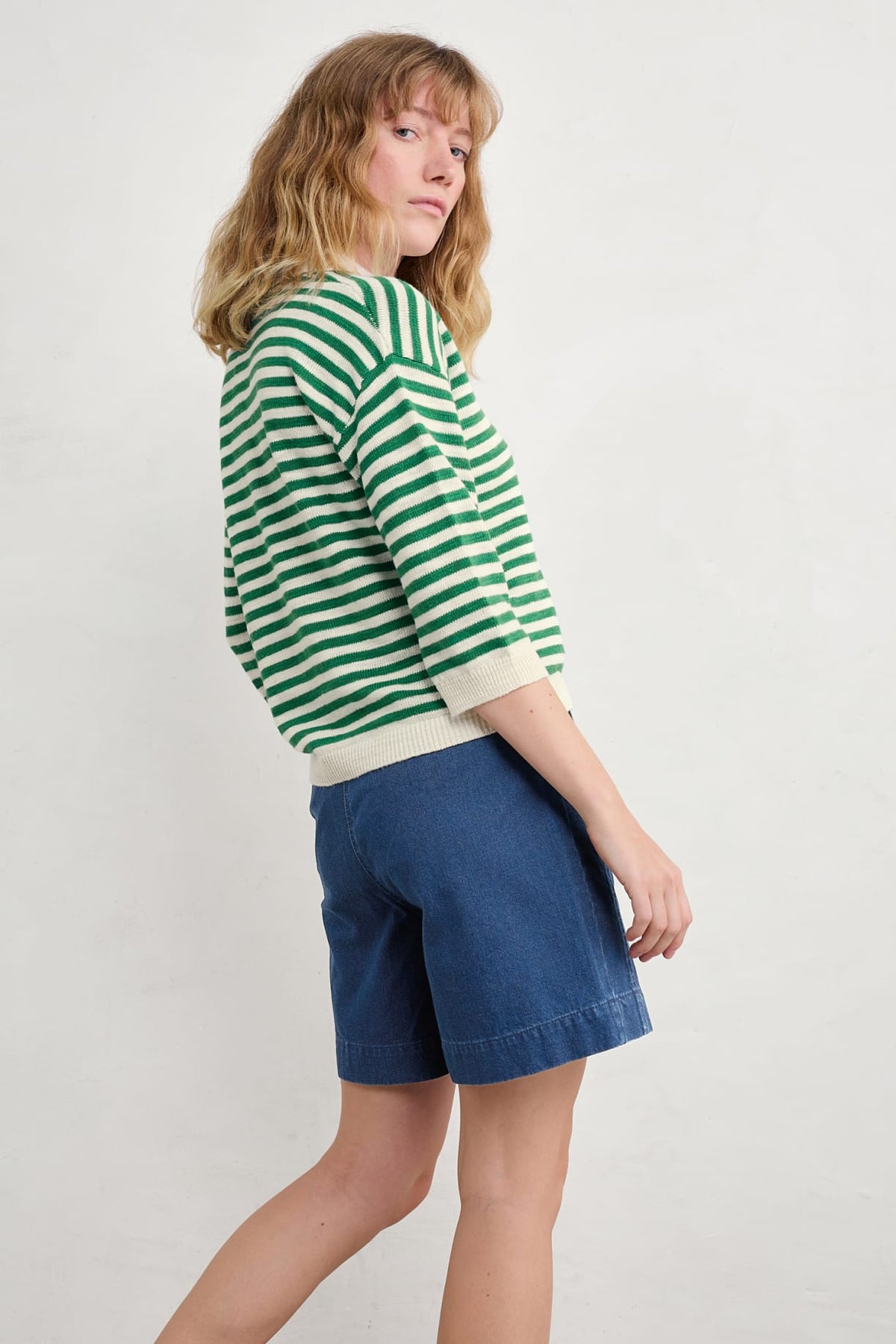 Seasalt Cornwall - ‘Gwynver’ Lightweight V-Neck Collared Jumper - Mini Cornish Island Ecru