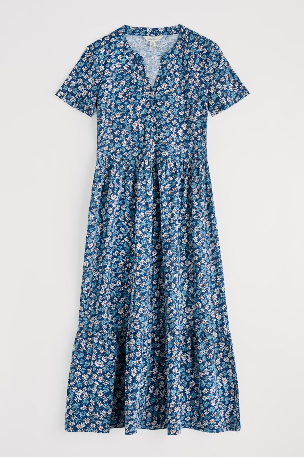 Seasalt Cornwall - ‘Rainette’ Above-Ankle Dress in GOTS-Certified Organic Cotton Jersey - Screenprint Daisy Marine