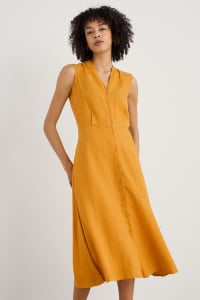 Seasalt Cornwall - ‘Carved’ Wood Linen Sleeveless Dress - Daylily