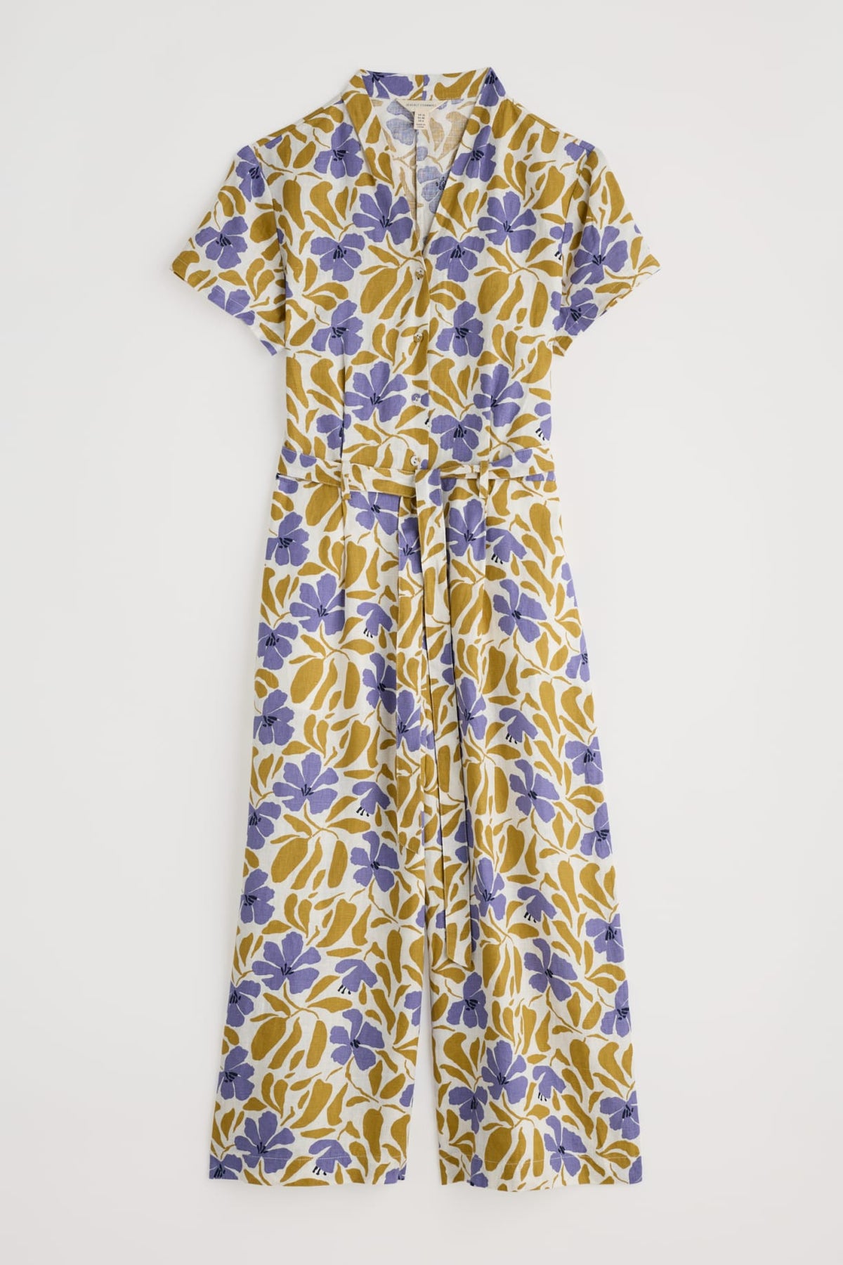 Seasalt Cornwall - ‘Treen Cove’ Linen Jumpsuit - Leafy Floral Chalk Pear