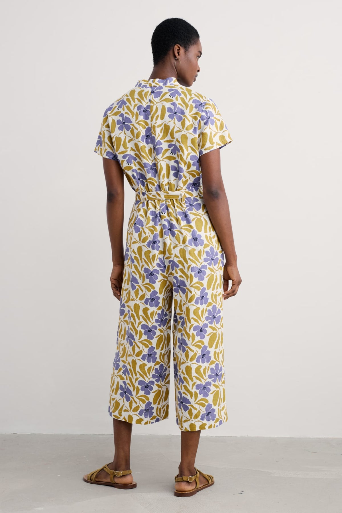 Seasalt Cornwall - ‘Treen Cove’ Linen Jumpsuit - Leafy Floral Chalk Pear