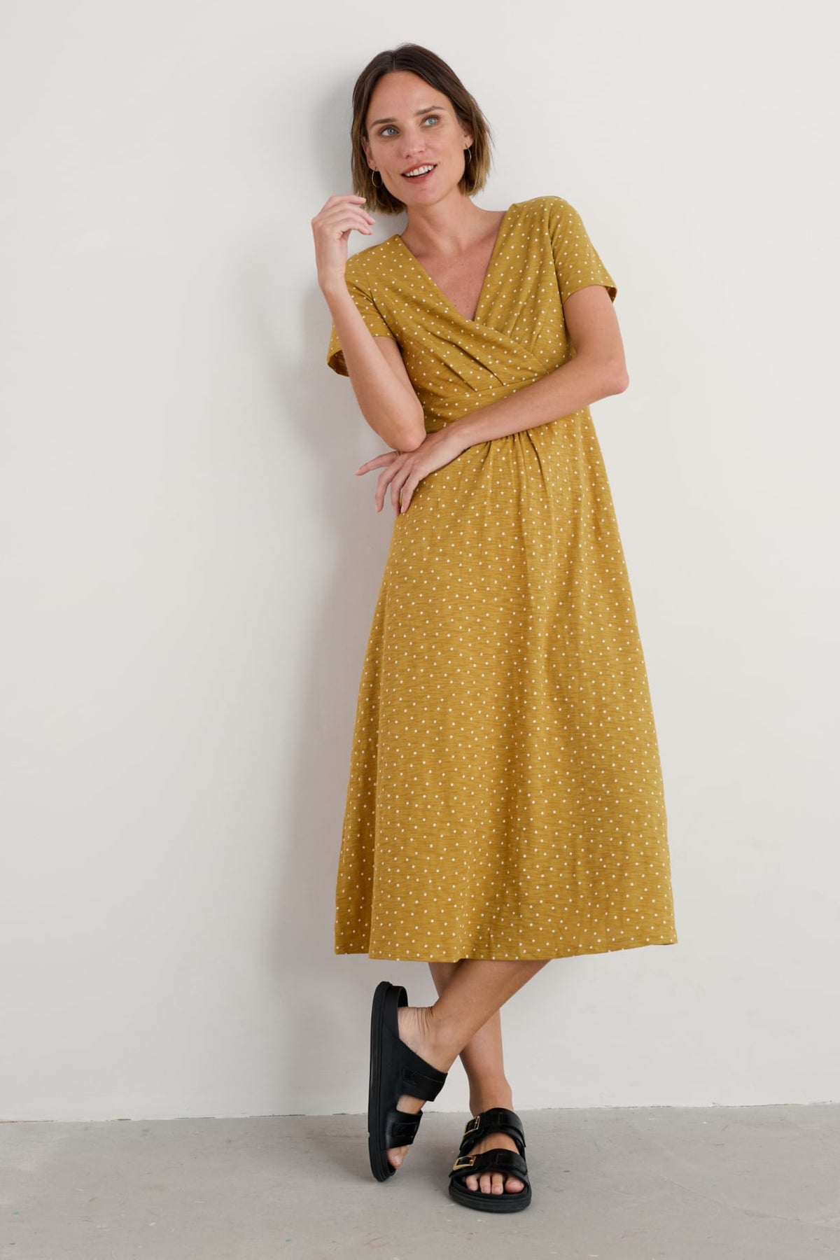 Seasalt Cornwall - ‘Chapelle’ Dress in GOTS Certified Organic Cotton Jersey - Rustic Spot Pear