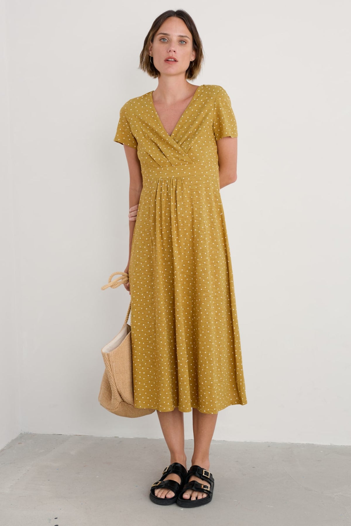 Seasalt Cornwall - ‘Chapelle’ Dress in GOTS Certified Organic Cotton Jersey - Rustic Spot Pear
