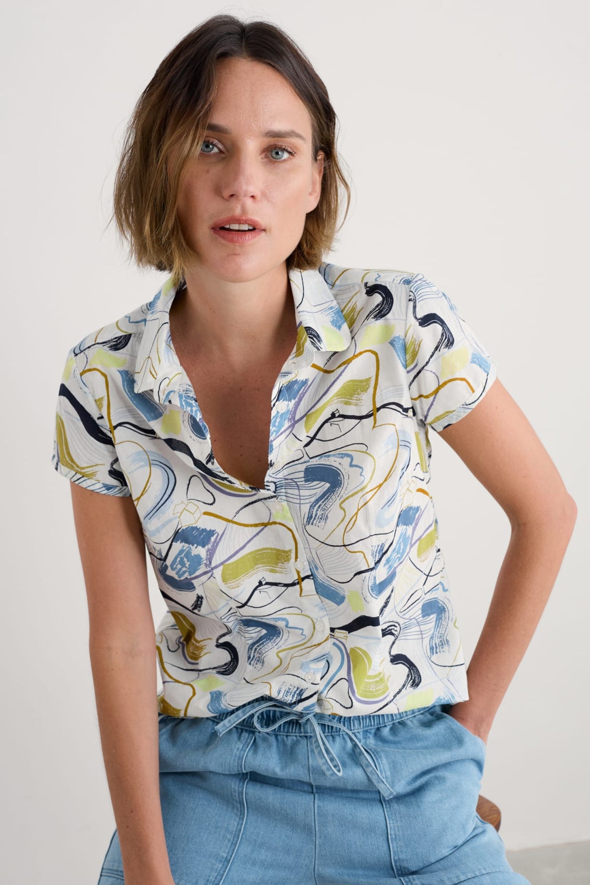 Seasalt Cornwall - ‘Rushmaker’ Short Sleeve Shirt - Porthmeor Sketch Chalk