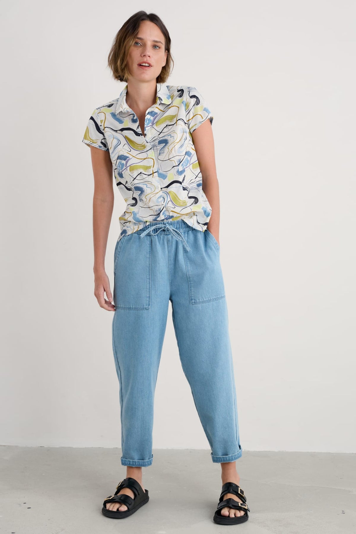 Seasalt Cornwall - ‘Rushmaker’ Short Sleeve Shirt - Porthmeor Sketch Chalk
