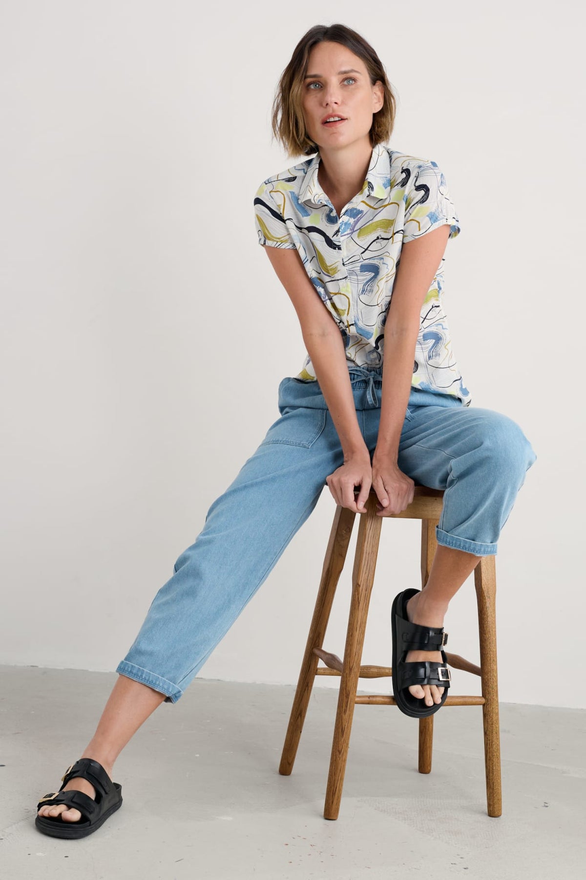 Seasalt Cornwall - ‘Rushmaker’ Short Sleeve Shirt - Porthmeor Sketch Chalk