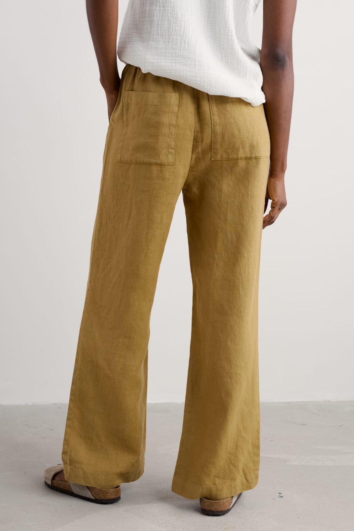 Seasalt Cornwall - ‘Tide Flow’ Wide Leg Linen Trousers - Pear