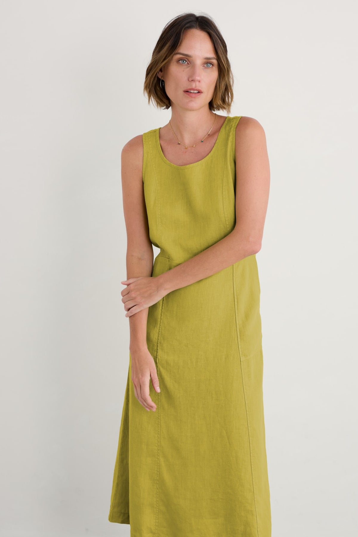 Seasalt Cornwall - ‘Grass Wave’ Sleeveless Linen Dress - Lime