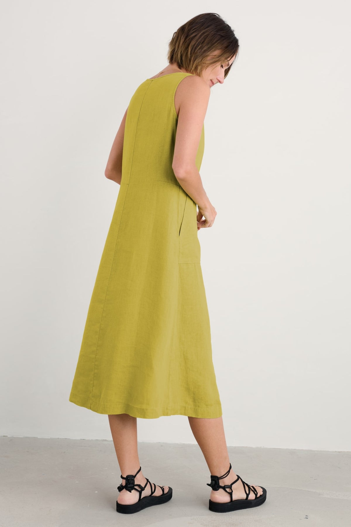 Seasalt Cornwall - ‘Grass Wave’ Sleeveless Linen Dress - Lime