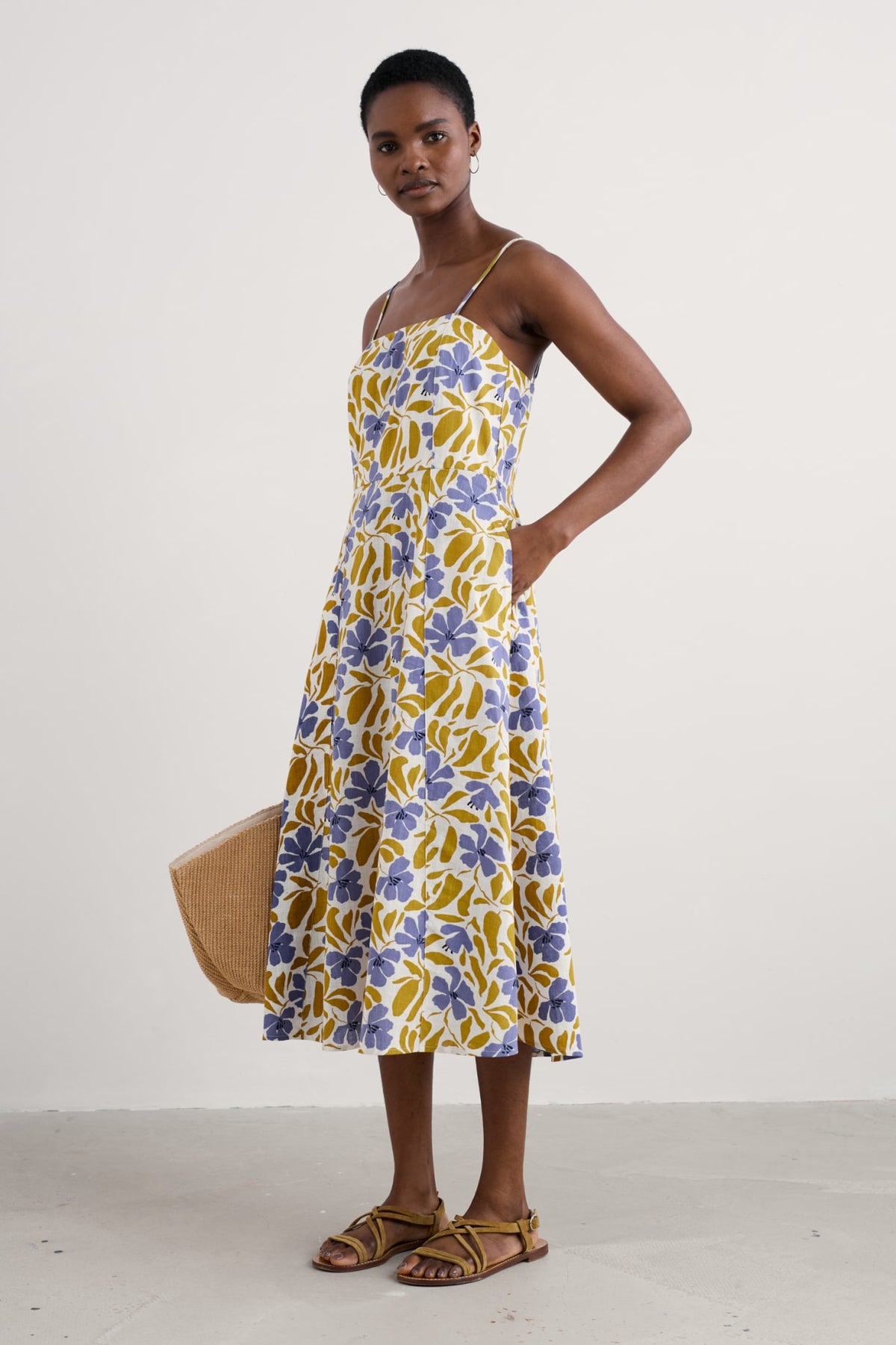 Seasalt Cornwall - ‘Madern’ Sleeveless Midi Dress - Table Flowers Dark Citron