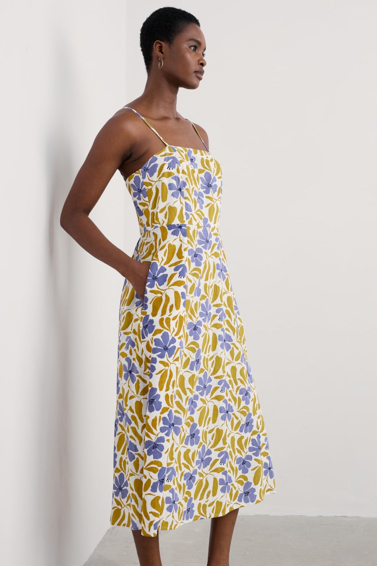 Seasalt Cornwall - ‘Madern’ Sleeveless Midi Dress - Table Flowers Dark Citron