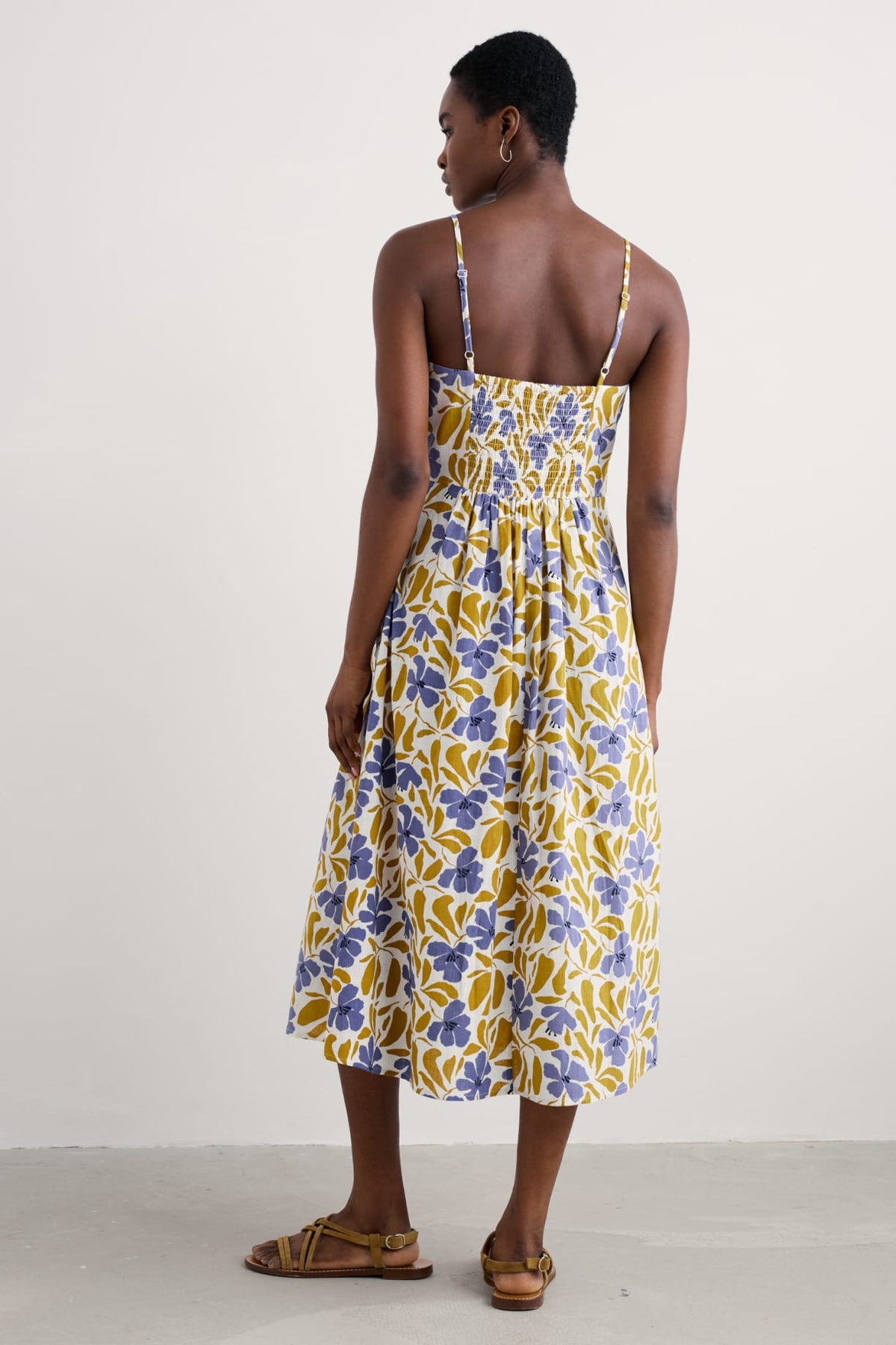 Seasalt Cornwall - ‘Madern’ Sleeveless Midi Dress - Table Flowers Dark Citron