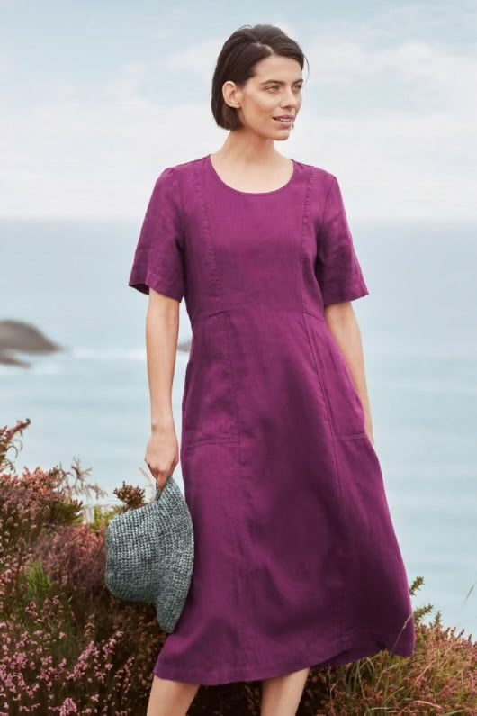 Seasalt Cornwall ‘Grass Wave’ Linen Midi Dress - Cassis