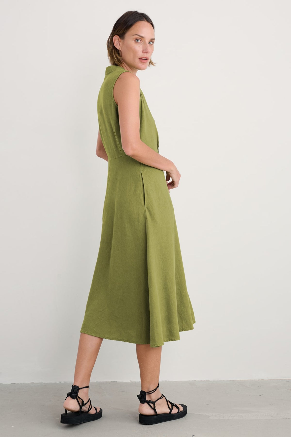 Seasalt Cornwall - ‘Carved’ Wood Linen Sleeveless Dress - Dark Citron