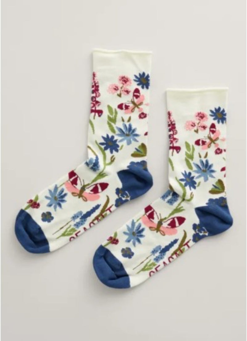 Seasalt Cornwall Women's Bamboo Arty Socks - Garden Bloom Chalk