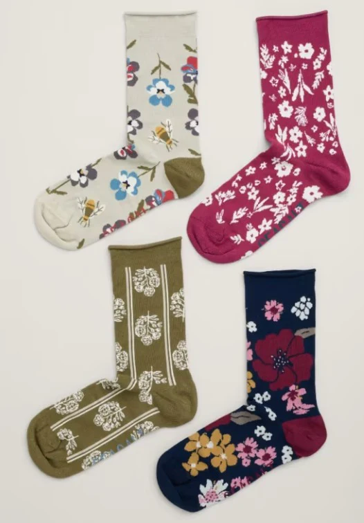 Seasalt Cornwall - Women's Sailor Socks Box Of 4 - Floral Fair Rose Mix