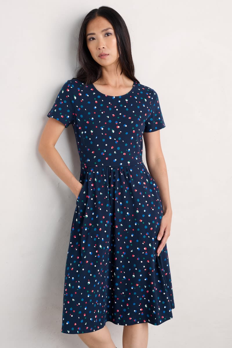 Seasalt Cornwall - S/S ‘April’ Short Sleeve Dress - Abstract Spot Mix