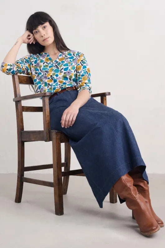 Seasalt Cornwall - ‘Waterflow’ Short Sleeve Top - Zennor Blooms Chalk