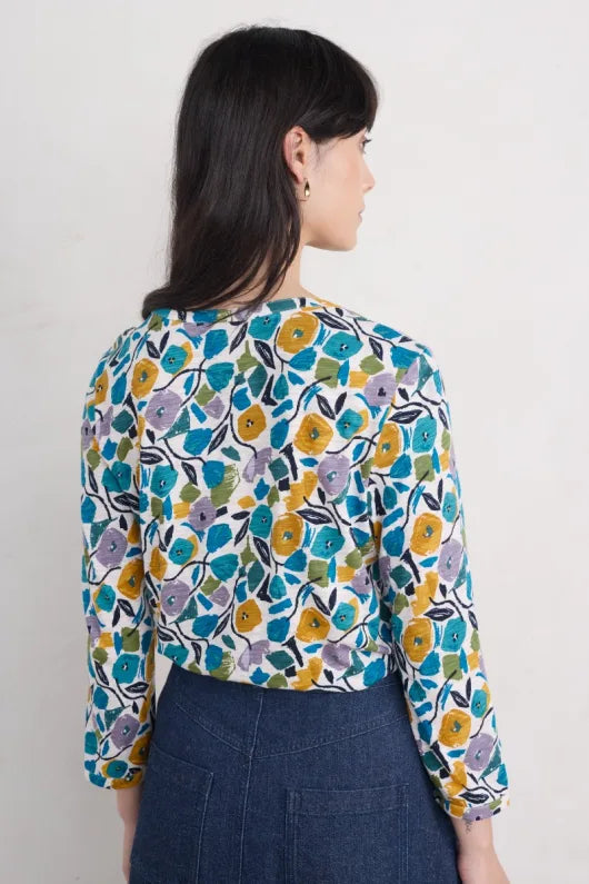 Seasalt Cornwall - ‘Waterflow’ Short Sleeve Top - Zennor Blooms Chalk