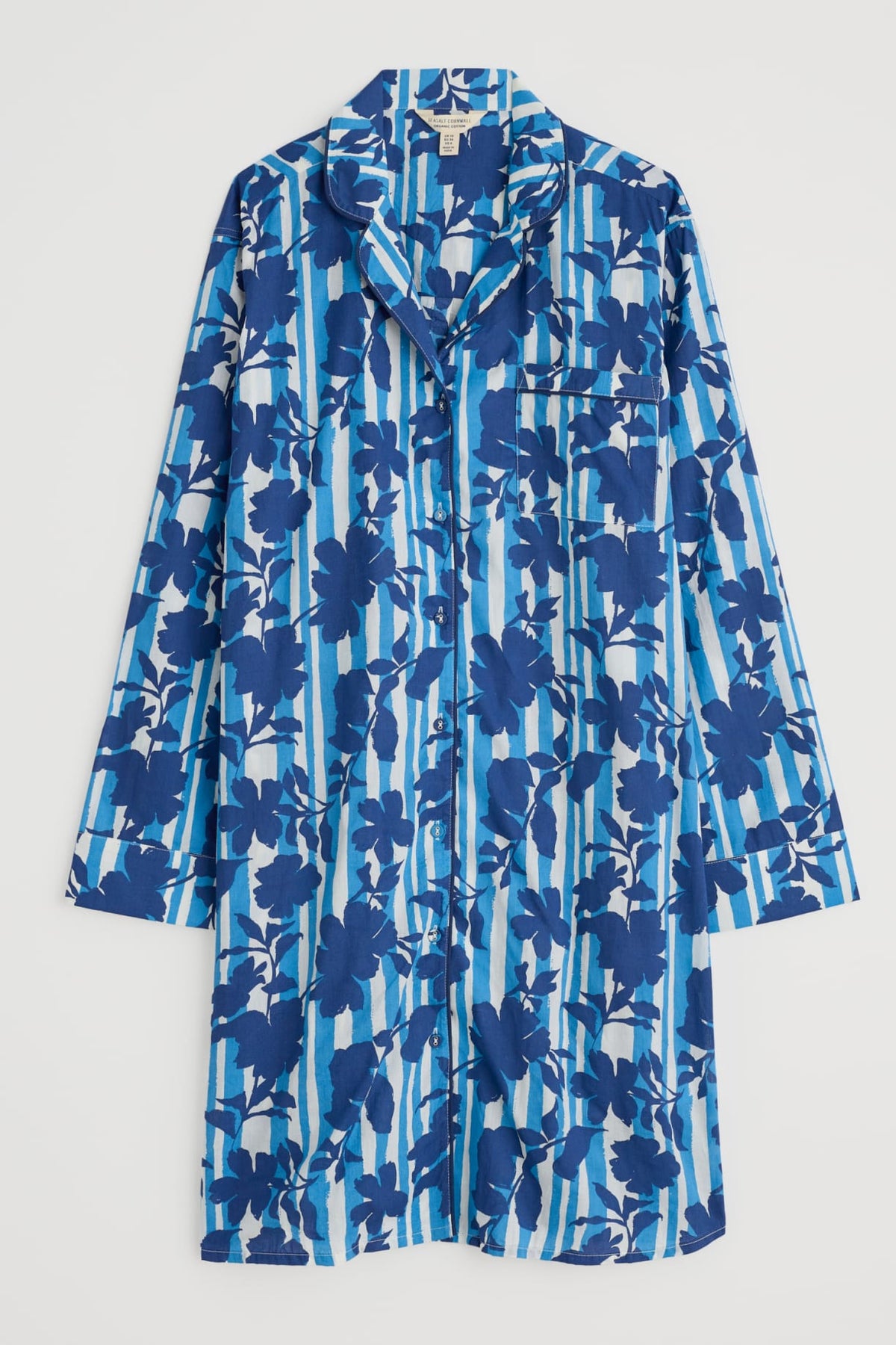 Seasalt Cornwall - Dawn Air Organic Cotton Printed Nightshirt Nesting Bird Pyjamas - Camellia Stripe Paddle