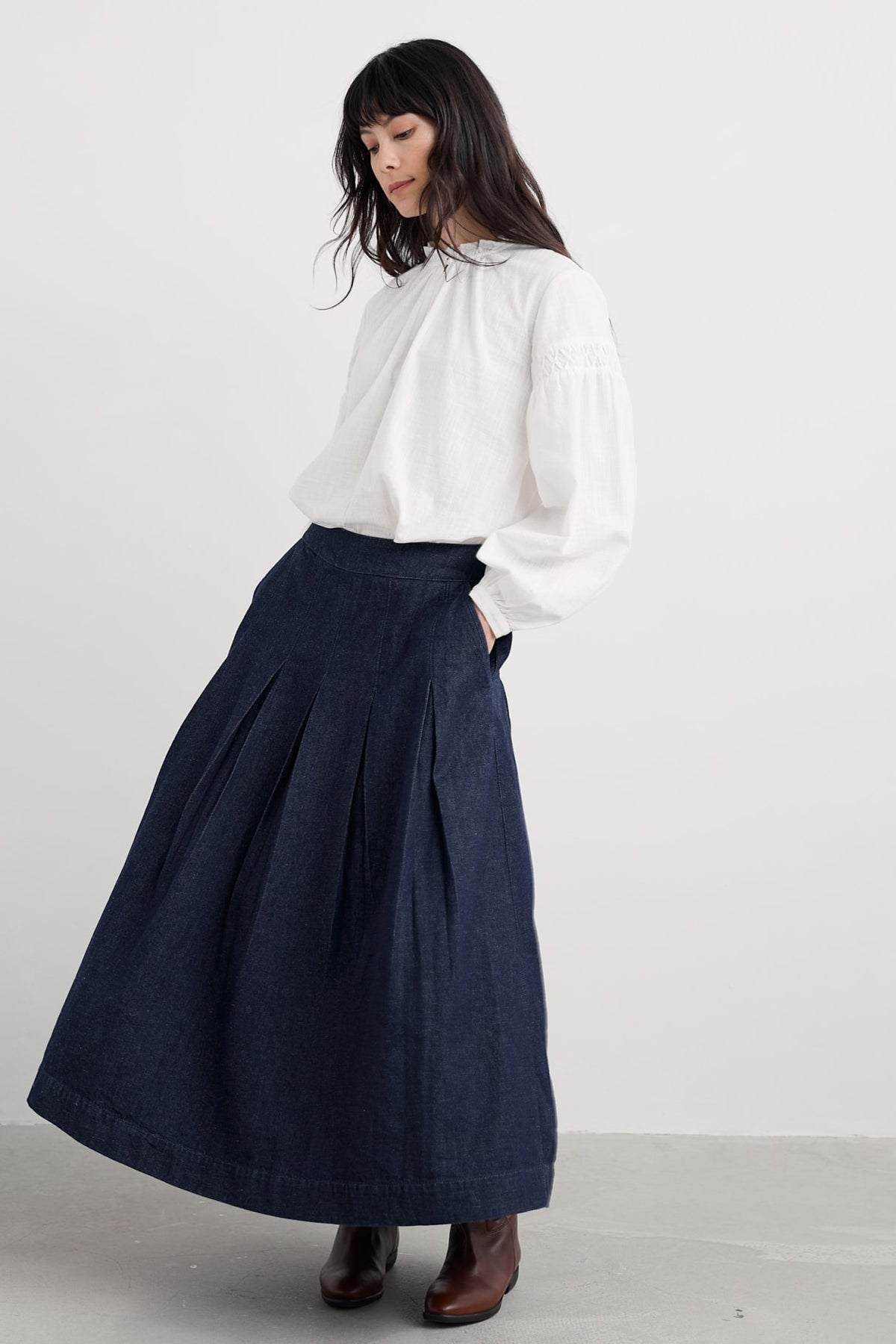 Seasalt Cornwall - Rosewall - A-line Denim Midi Skirt - Dark Wash