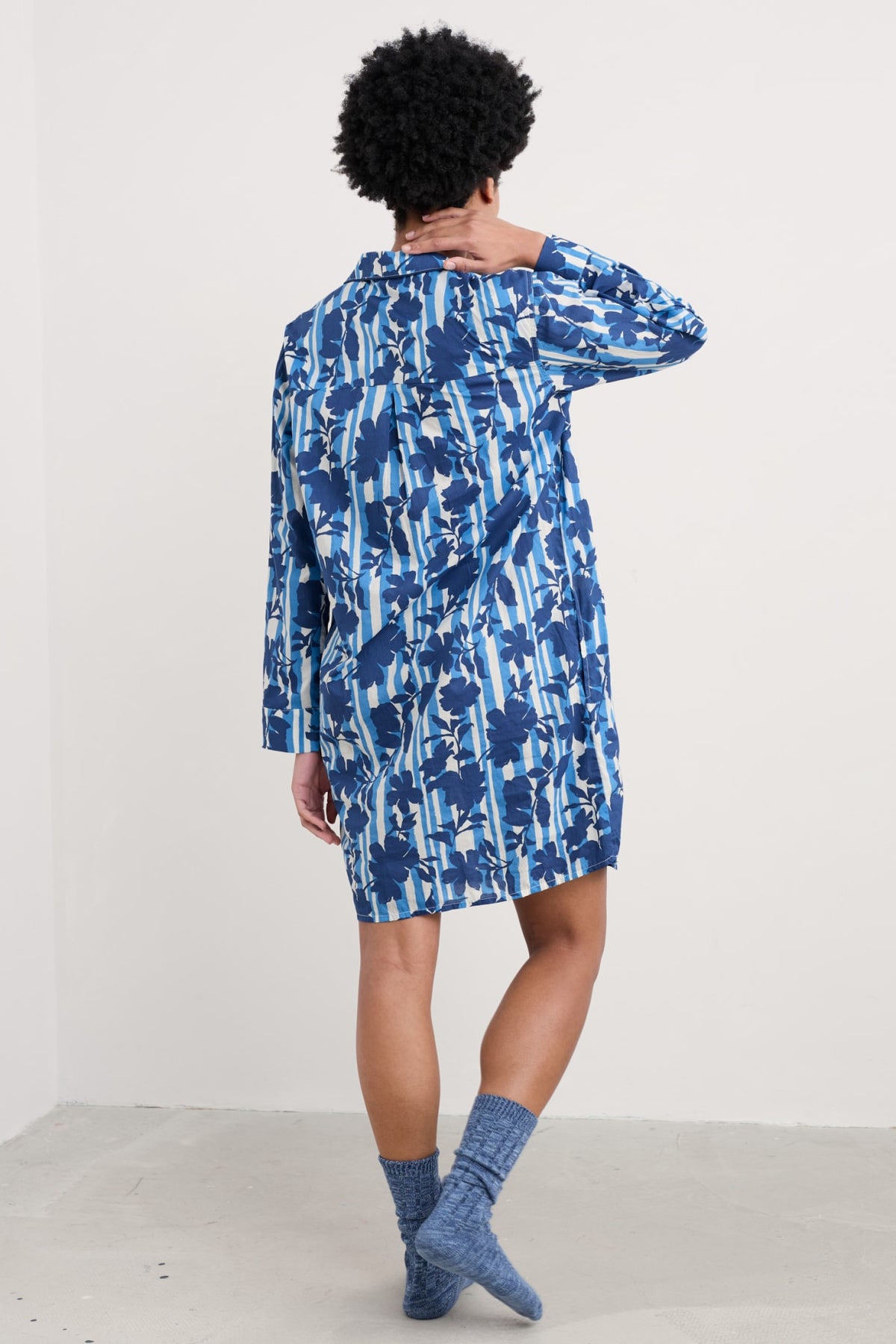 Seasalt Cornwall - Dawn Air Organic Cotton Printed Nightshirt Nesting Bird Pyjamas - Camellia Stripe Paddle