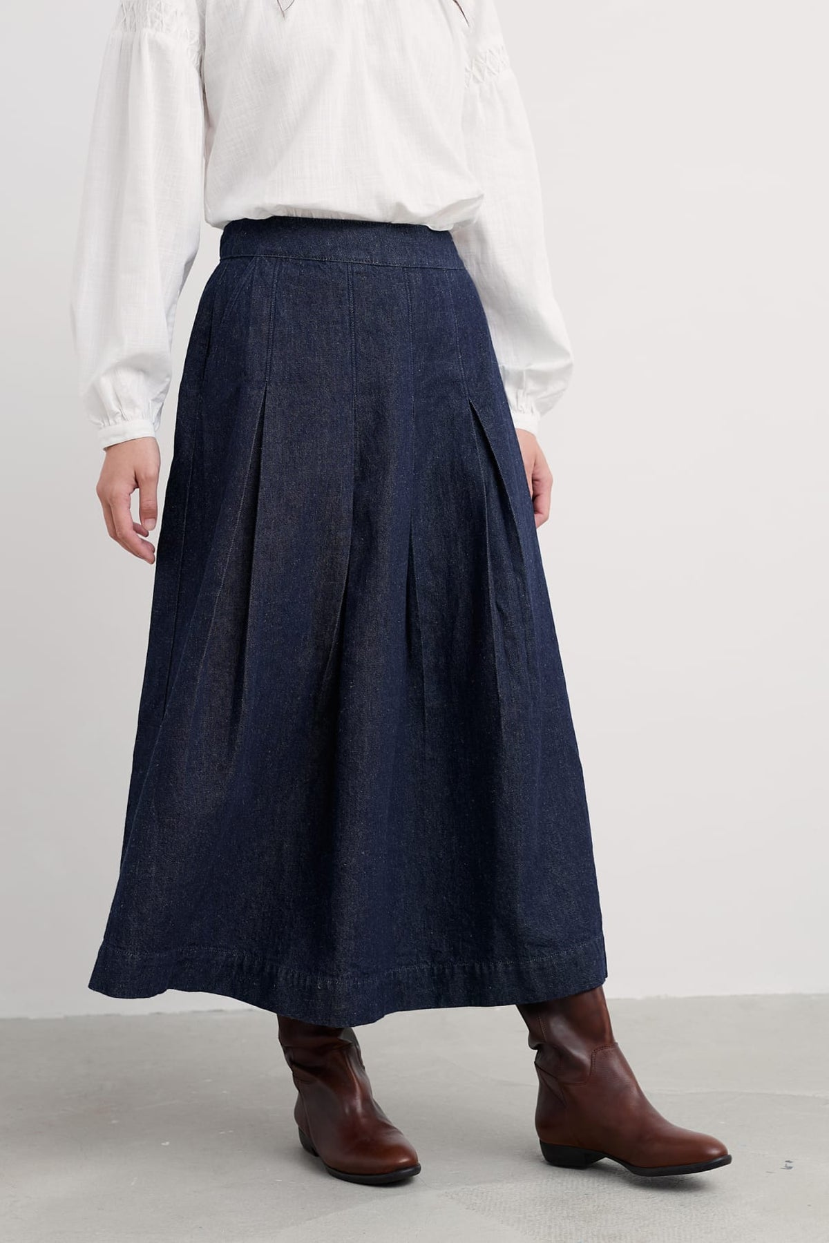 Seasalt Cornwall - Rosewall - A-line Denim Midi Skirt - Dark Wash