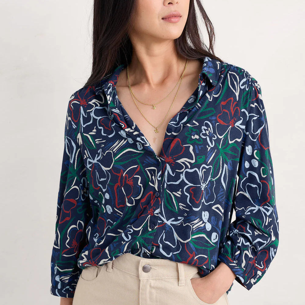 Seasalt Cornwall - 3/4 ‘Embrace’ Shirt - Painters Garden Mix