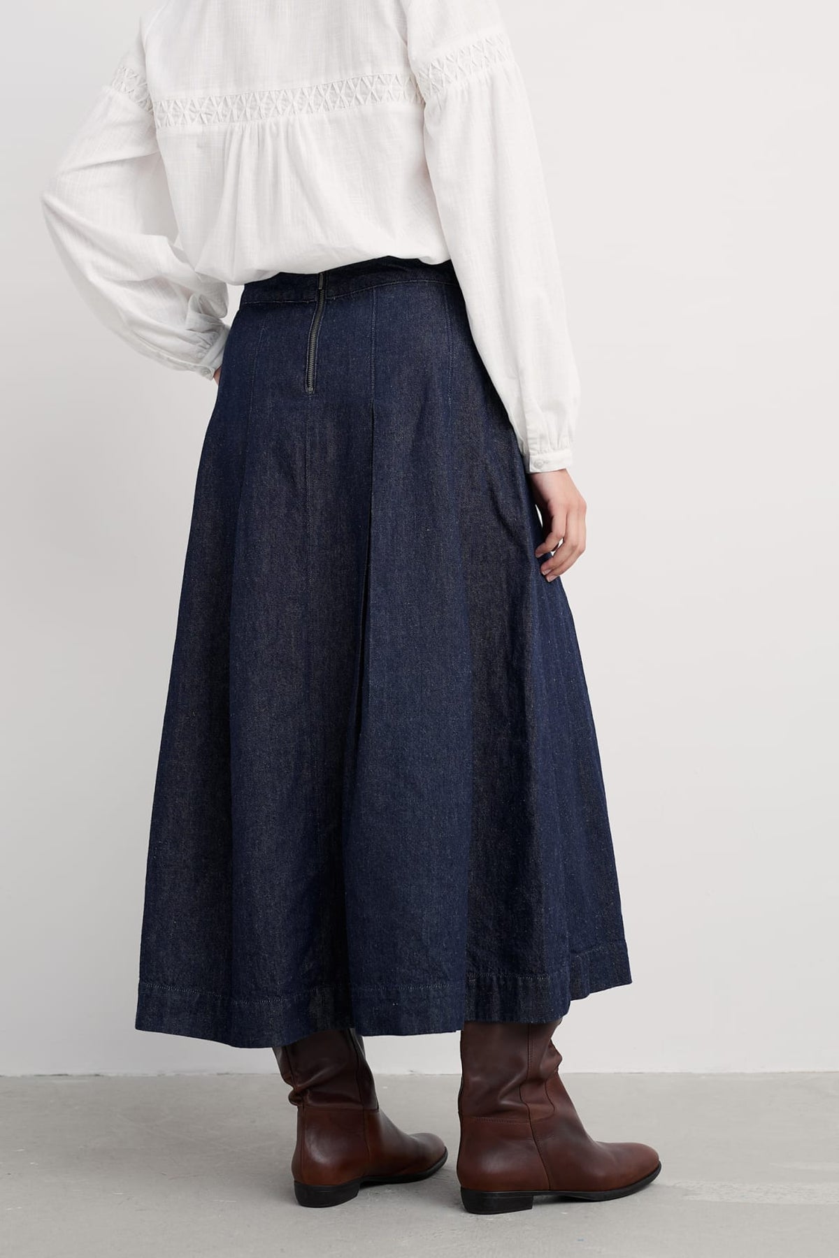 Seasalt Cornwall - Rosewall - A-line Denim Midi Skirt - Dark Wash