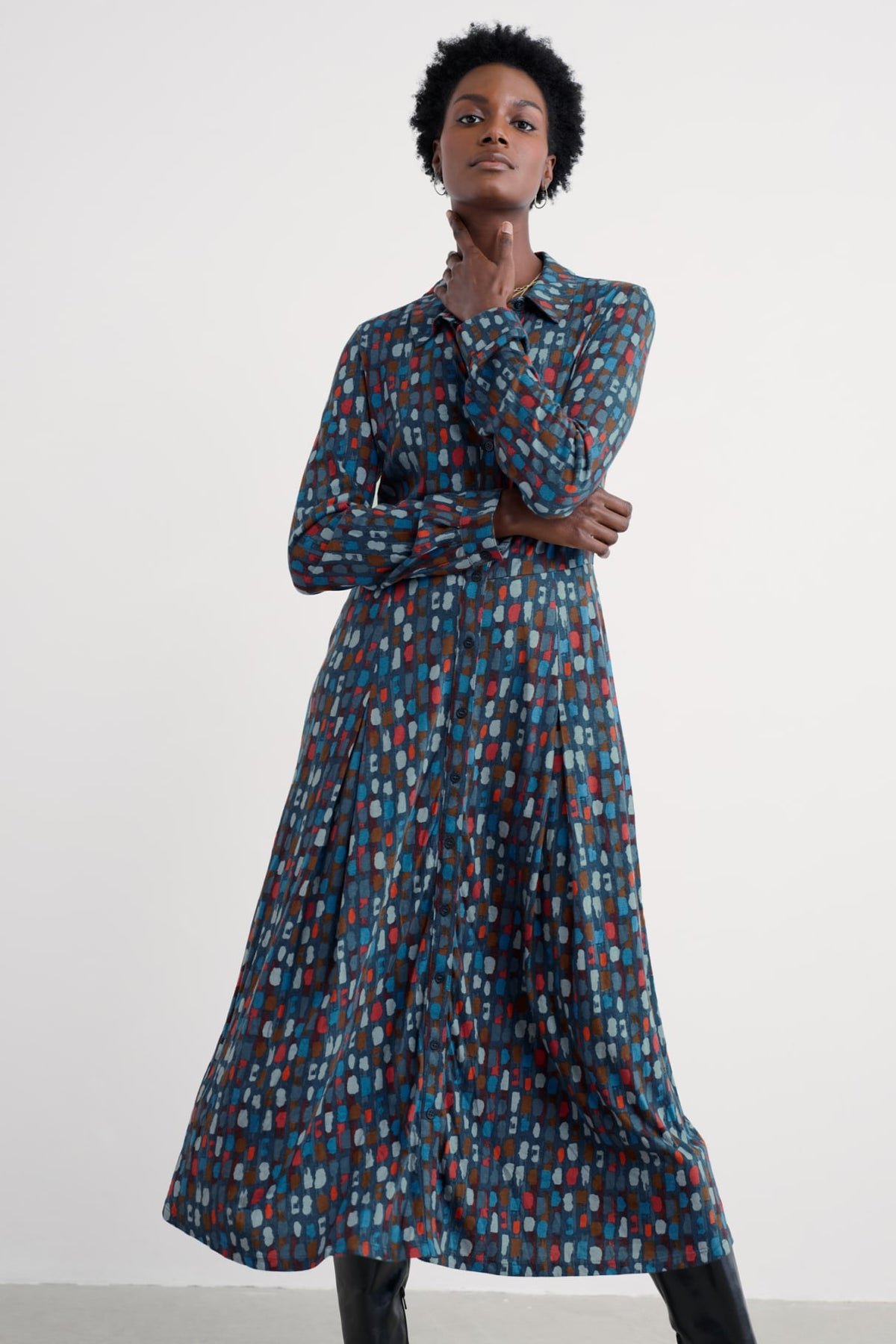 Seasalt Cornwall - Coastline - Jersey Shirt Dress - Dye Strokes Dark Lugger