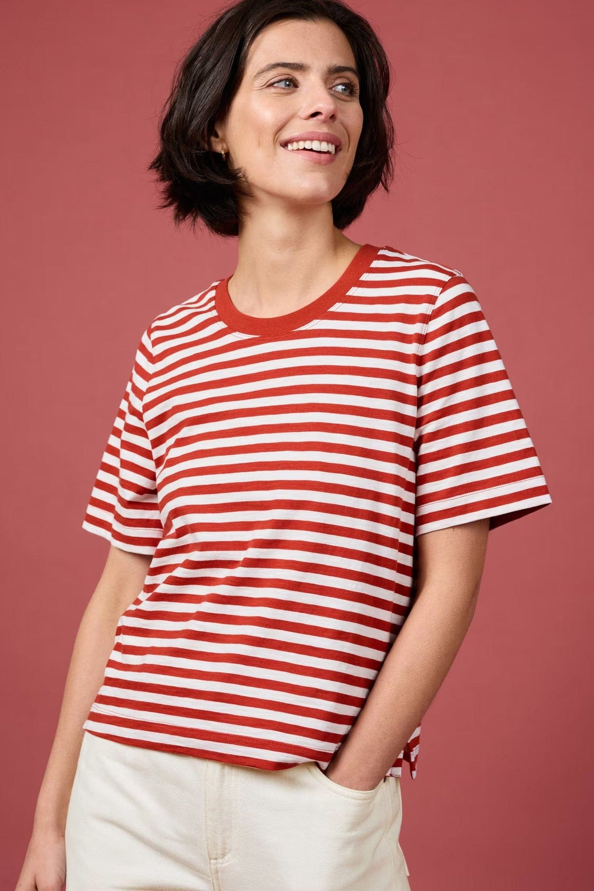 Seasalt Cornwall - ‘Copseland’ T Shirt - Mini Cornish Chalk Dark Cinnamon