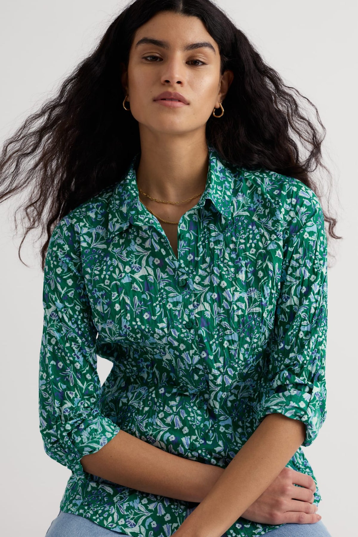 Seasalt Cornwall - Organic Cotton Larissa Shirt - Woodland Floral Dark Stem