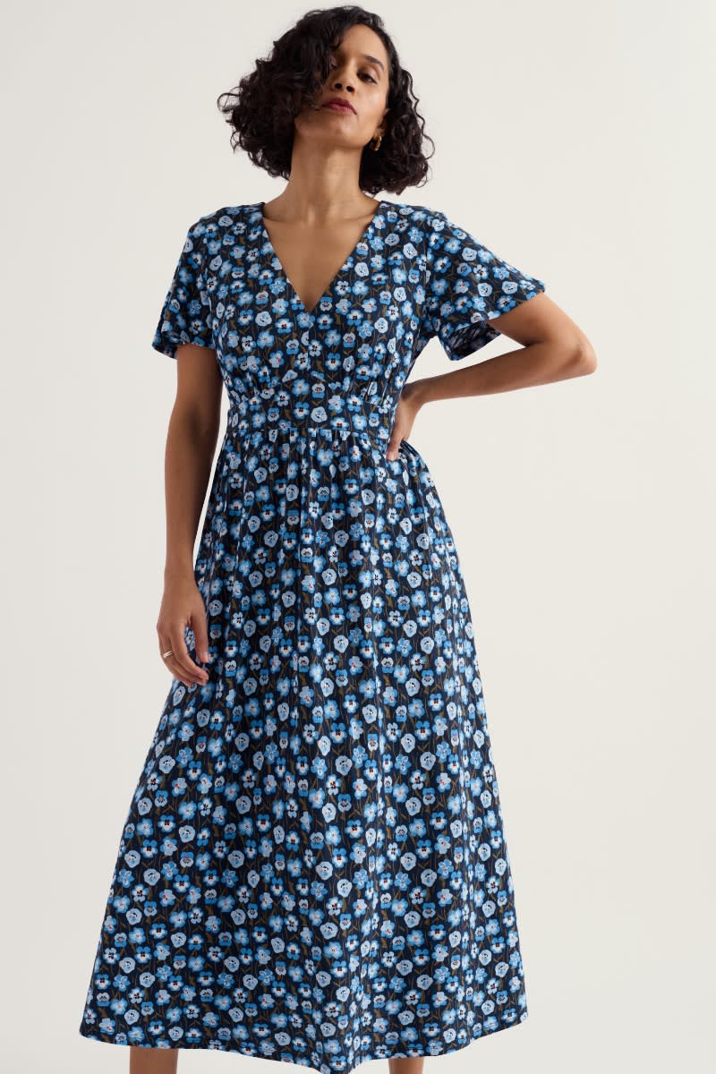 Seasalt Cornwall - Chateaux - Maxi Organic Cotton Dress - Pressed Pansies Sail