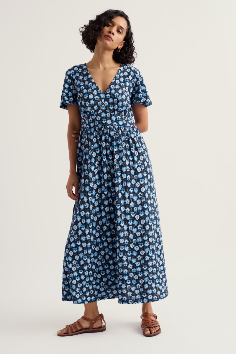 Seasalt Cornwall - Chateaux - Maxi Organic Cotton Dress - Pressed Pansies Sail