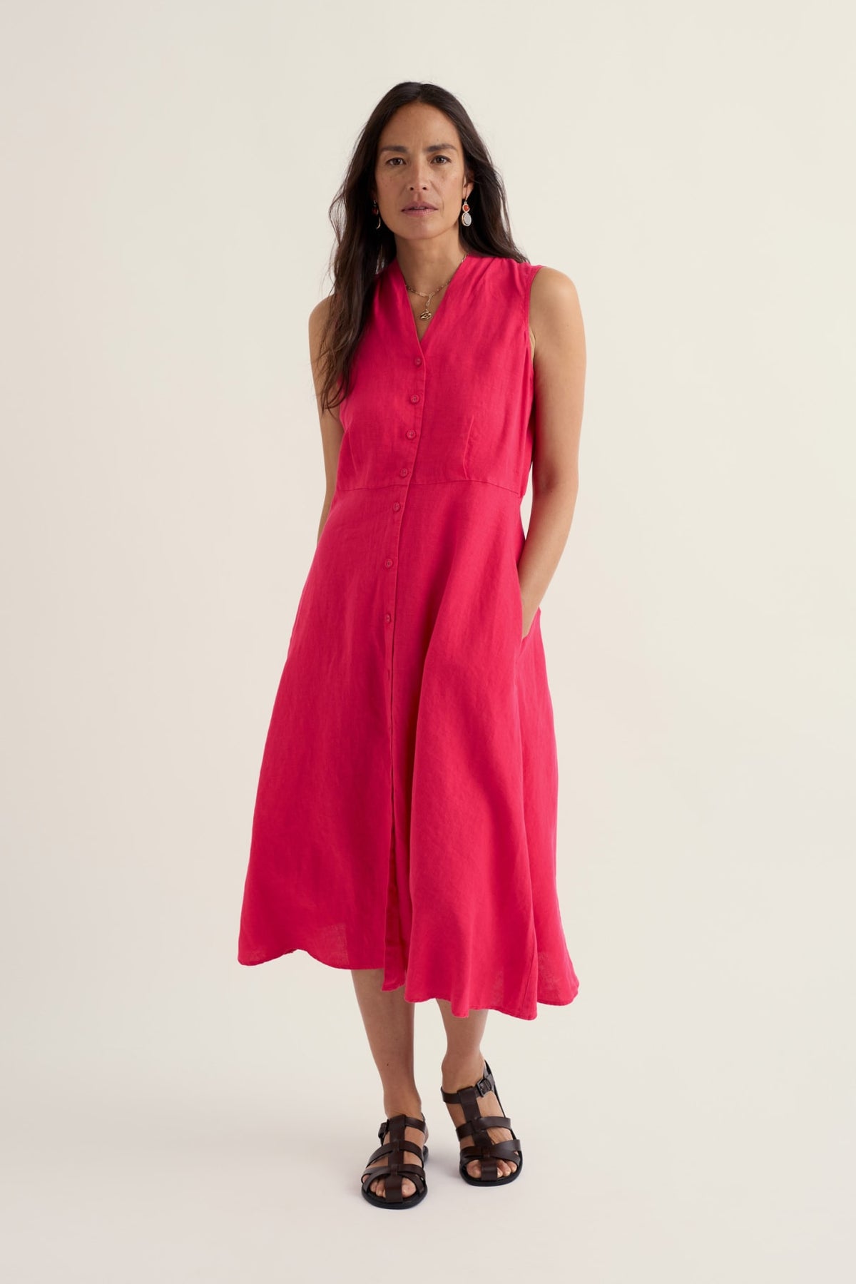 Seasalt Cornwall - Carved Wood - Linen Sleeveless Dress - Bright Radish