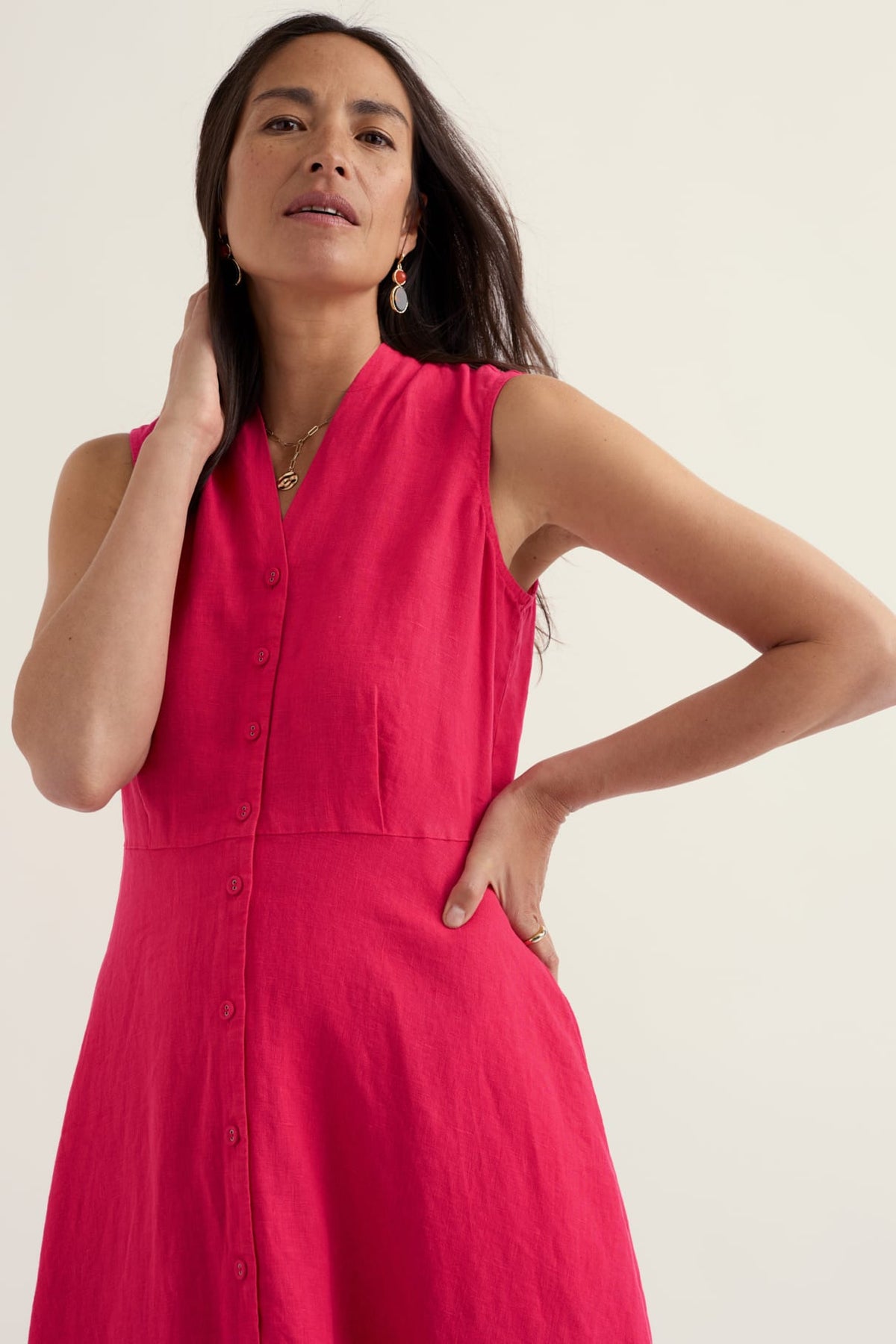 Seasalt Cornwall - Carved Wood - Linen Sleeveless Dress - Bright Radish
