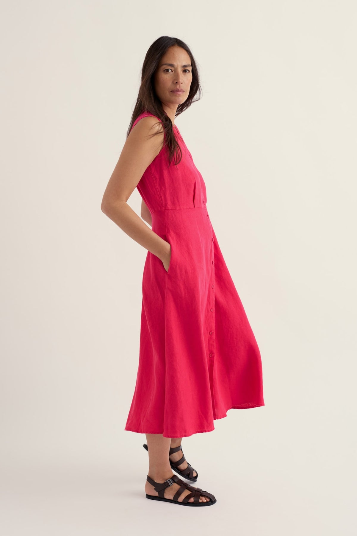 Seasalt Cornwall - Carved Wood - Linen Sleeveless Dress - Bright Radish