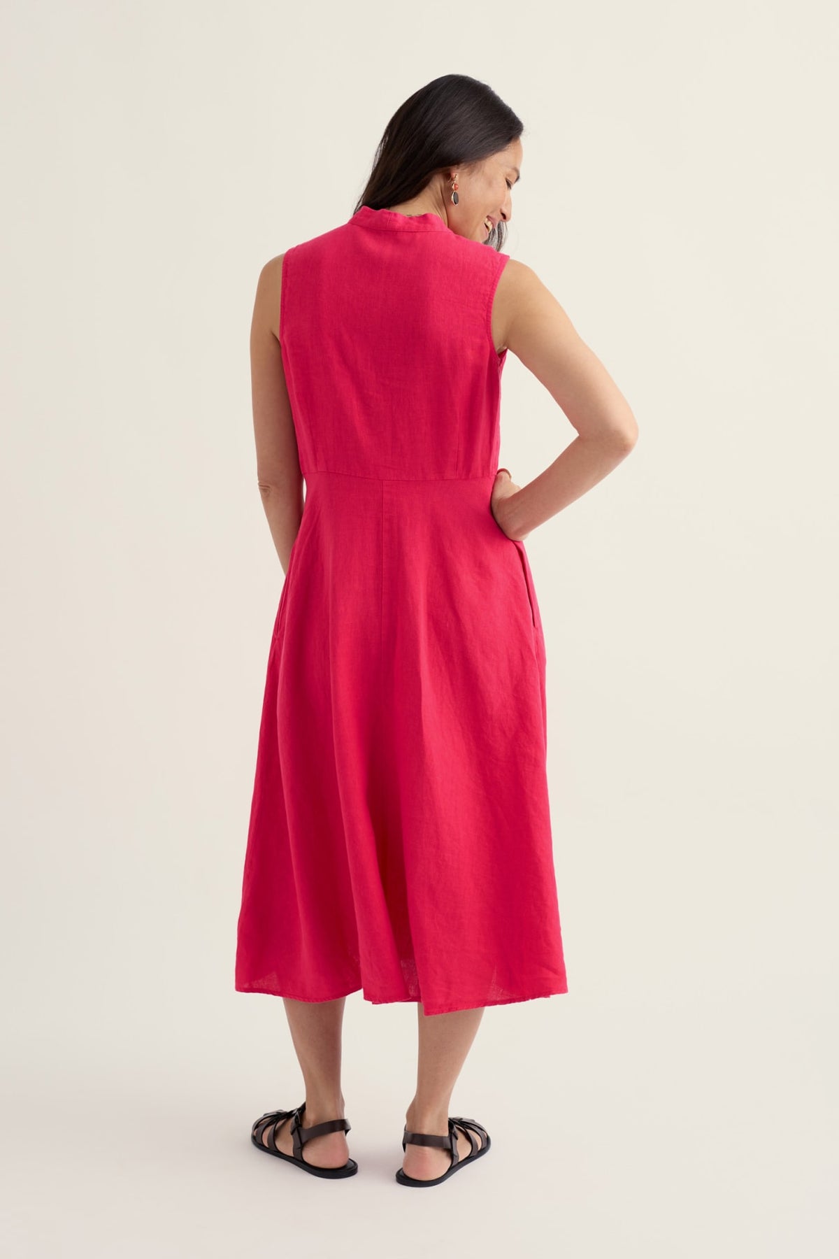 Seasalt Cornwall - Carved Wood - Linen Sleeveless Dress - Bright Radish