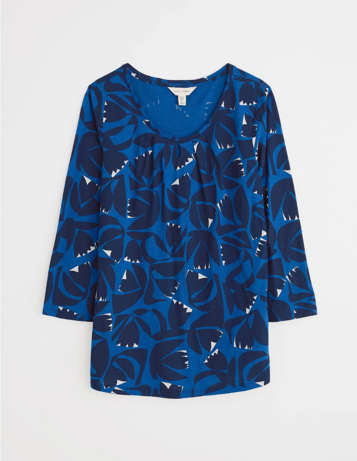Seasalt Cornwall - ‘Appletree’ Keyhole Detail T-Shirt - Floral Cutout Ink